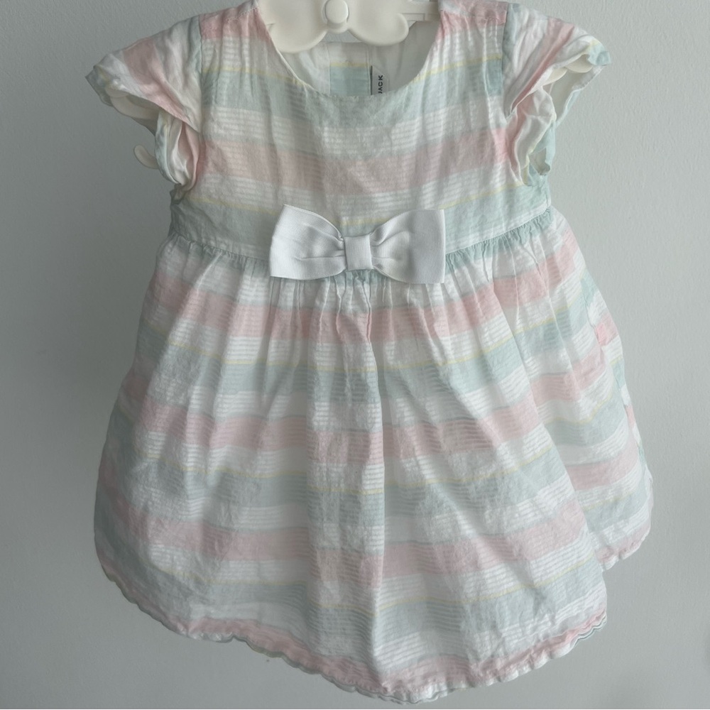 Janie & Jack pastel striped spring party dress with bow & built in petticoat